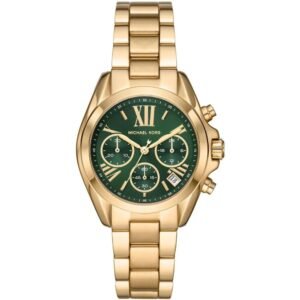 michael kors bradshaw chronographe cadran vert bracelet en acier doré pour femme mk7257