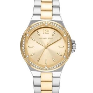 montre michael kors lennox à trois aiguilles avec cadran doré et bracelet en acier bicolore pour femme mk6988