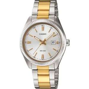 casio femme ltp 1302sg 7a Élégante cadran argenté bracelet bicolore