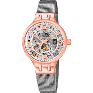 montre festina automatic skeleton f20581/1 bracelet acier, femme
